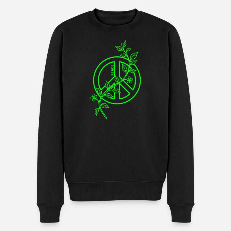 Neon Peace mit Blumenranke  - Männer Premium Bio Pullover - Schwarz