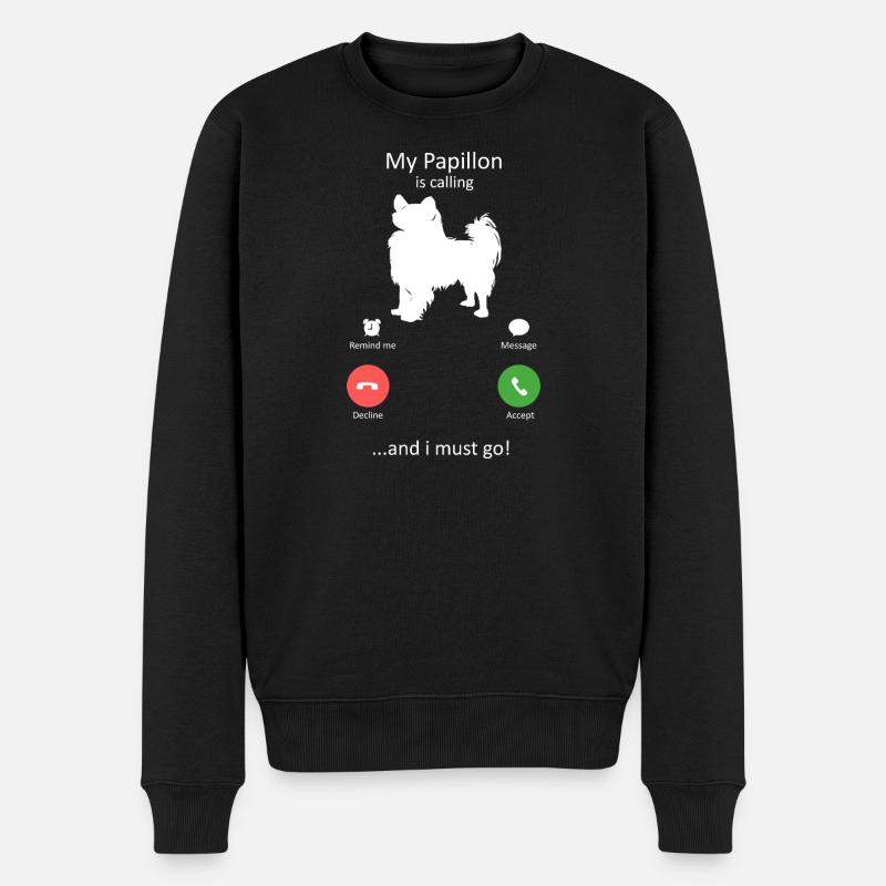 Papillon Dog Calling Smartphone Interface - Men's Premium Organic Jumper - black