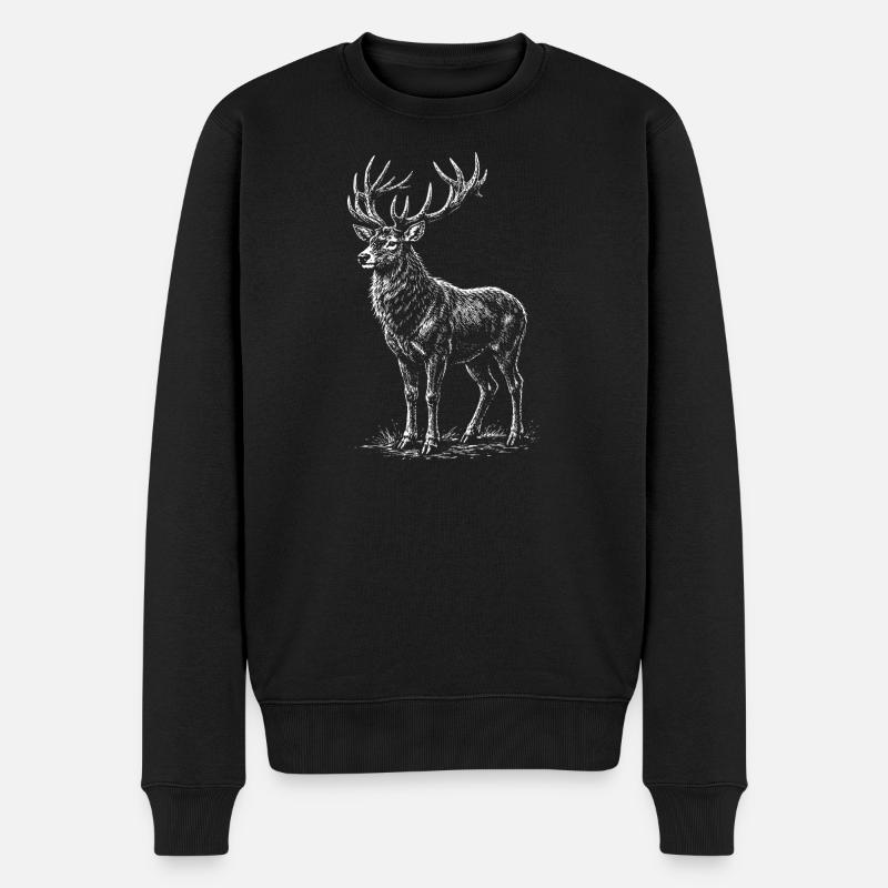 Weiße Hirsch-Silhouette mit Geweihen - Männer Premium Bio Pullover - Schwarz