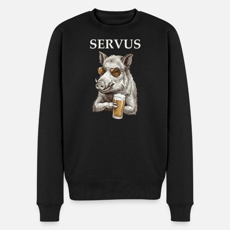 Lustiges Servus Wildschwein Mit Bier - Männer Premium Bio Pullover - Schwarz