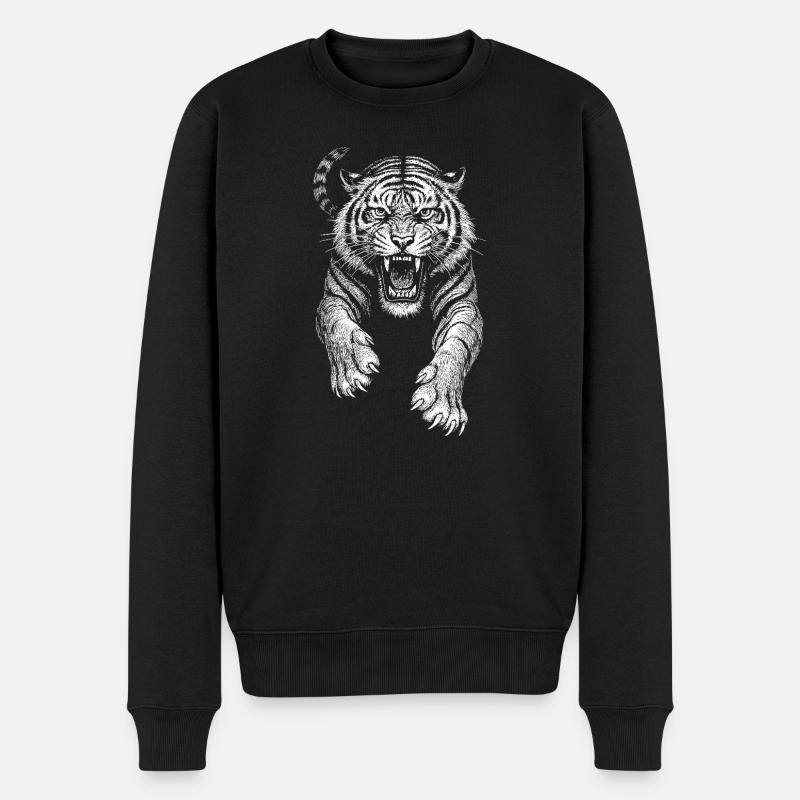 Tiger wild cat Raubtier cool Skizze Zeichnung - Männer Premium Bio Pullover - Schwarz