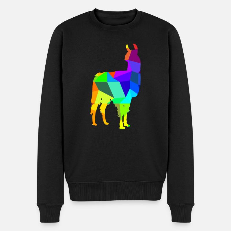 Alpaga arc-en-ciel animaux polygone - Pull Premium bio Homme - noir