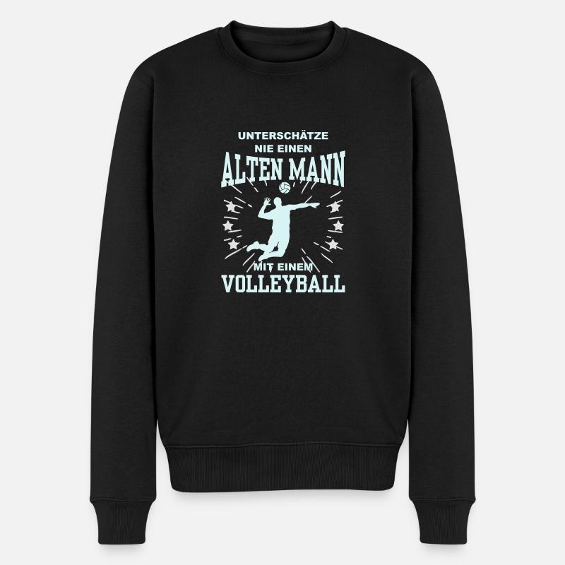 Unterschätze nie einen alten Mann mit Volleyball - Männer Premium Bio Pullover - Schwarz