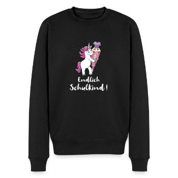 Einhorn mit Zuckertüte Einschulung Schulanfang - Männer Premium Bio Pullover - Schwarz - Vorne - Nico (187cm)