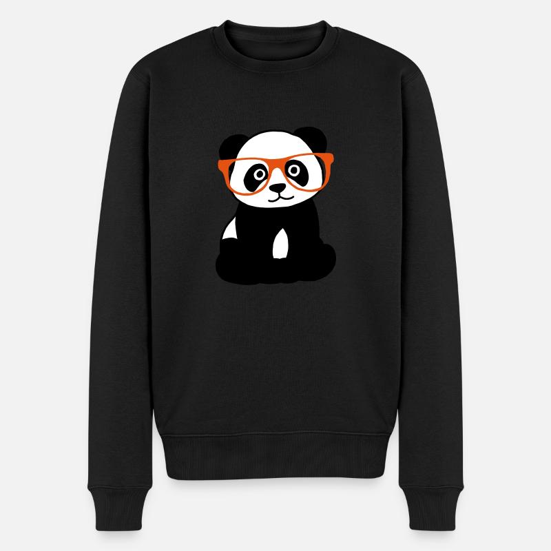 Panda mit Brille - Männer Premium Bio Pullover - Schwarz