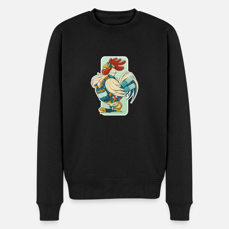 Steampunk Hahn (weißer Umfang) - Männer Premium Bio Pullover - Schwarz