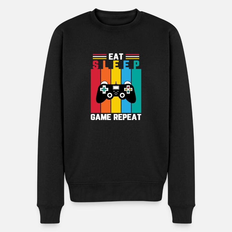 Eat sleep game repeat - Männer Premium Bio Pullover - Schwarz