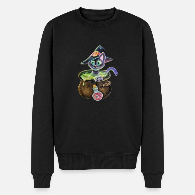 Hexenkatze im Topf - Männer Premium Bio Pullover - Schwarz