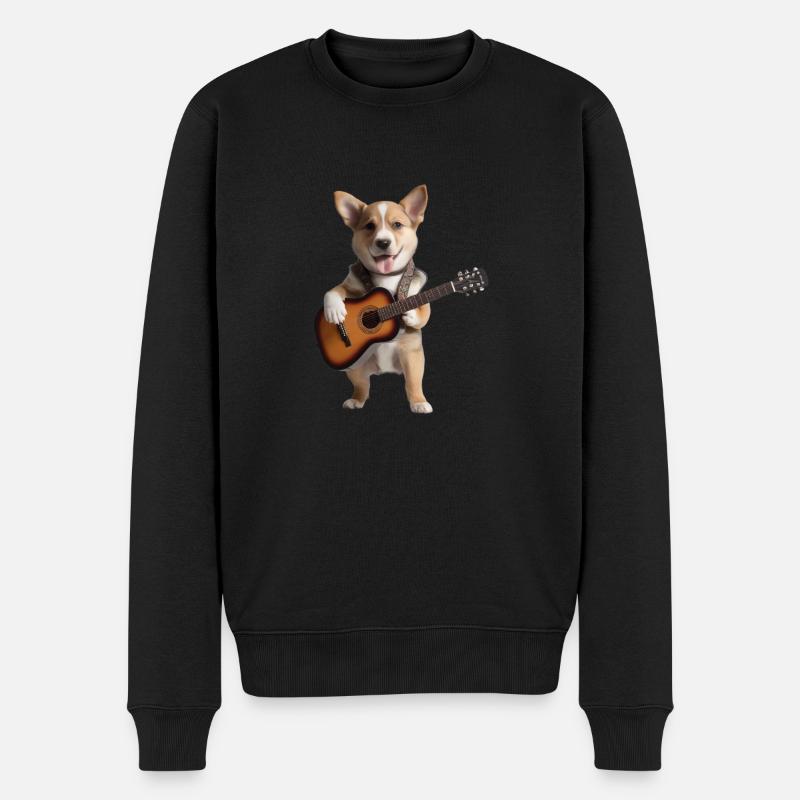 chiot chien guitare - Pull Premium bio Homme - noir