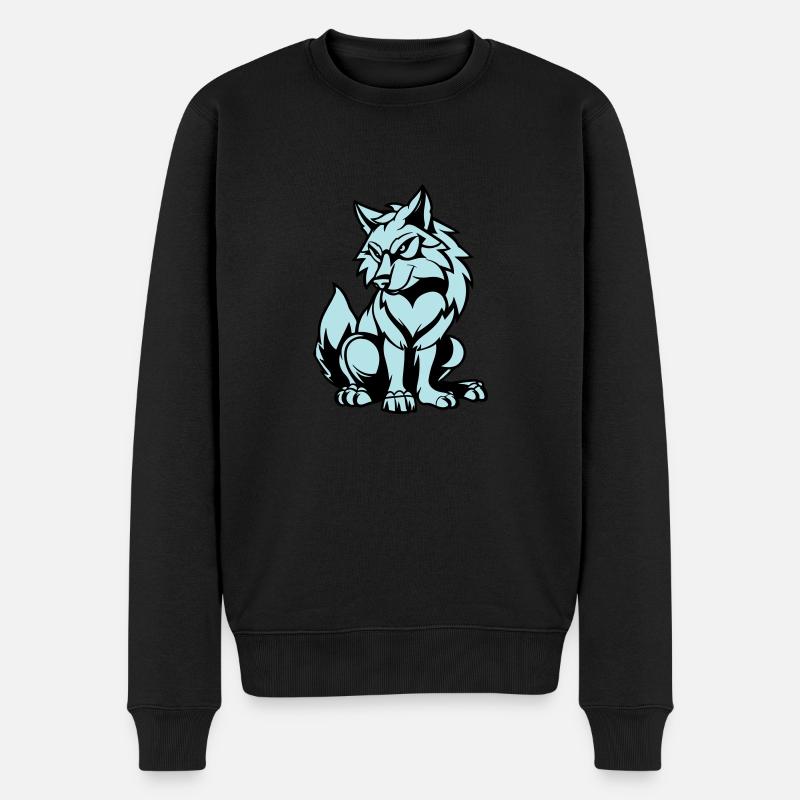 wolf comic tier - Männer Premium Bio Pullover - Schwarz