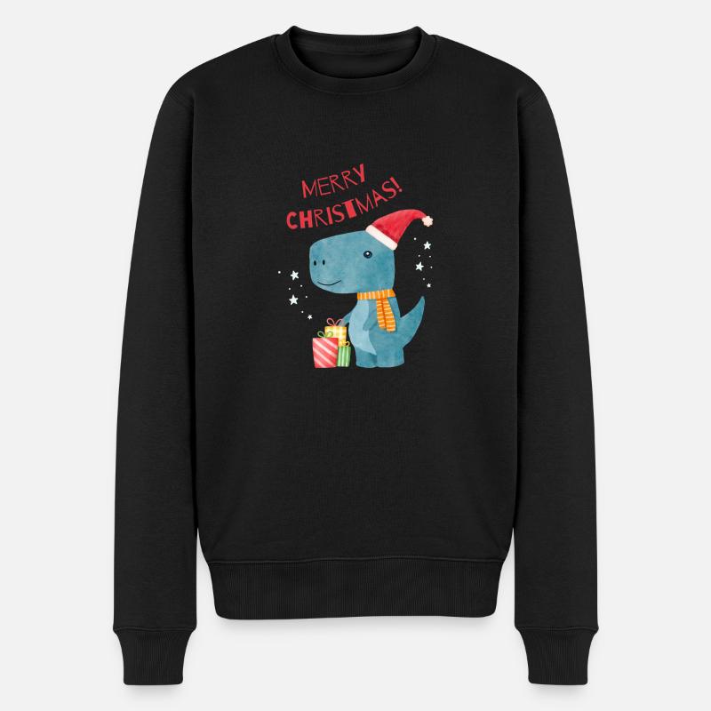Christmas Dino - Männer Premium Bio Pullover - Schwarz