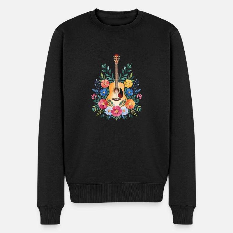 Blumige Gitarrenharmonie - Männer Premium Bio Pullover - Schwarz
