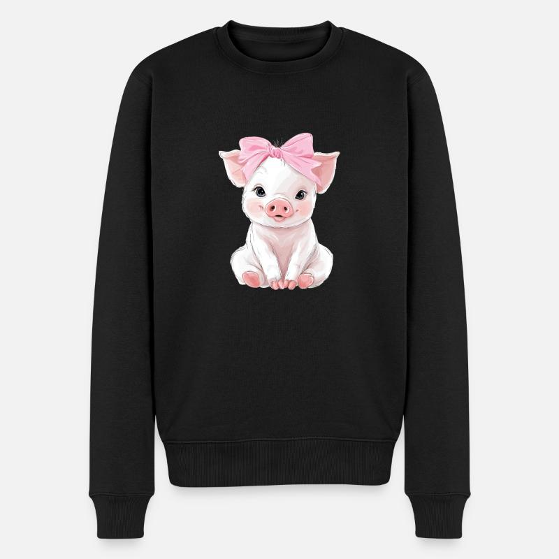 Mignon bébé cochon noeud - Pull Premium bio Homme - noir