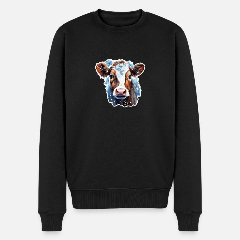 Rind im Schnee - Männer Premium Bio Pullover - Schwarz