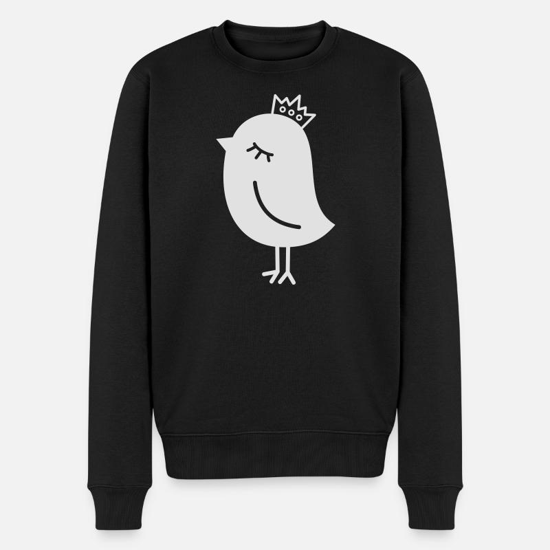 Spatz mit Krone – Niedlicher Vogel Cartoon Motiv - Männer Premium Bio Pullover - Schwarz
