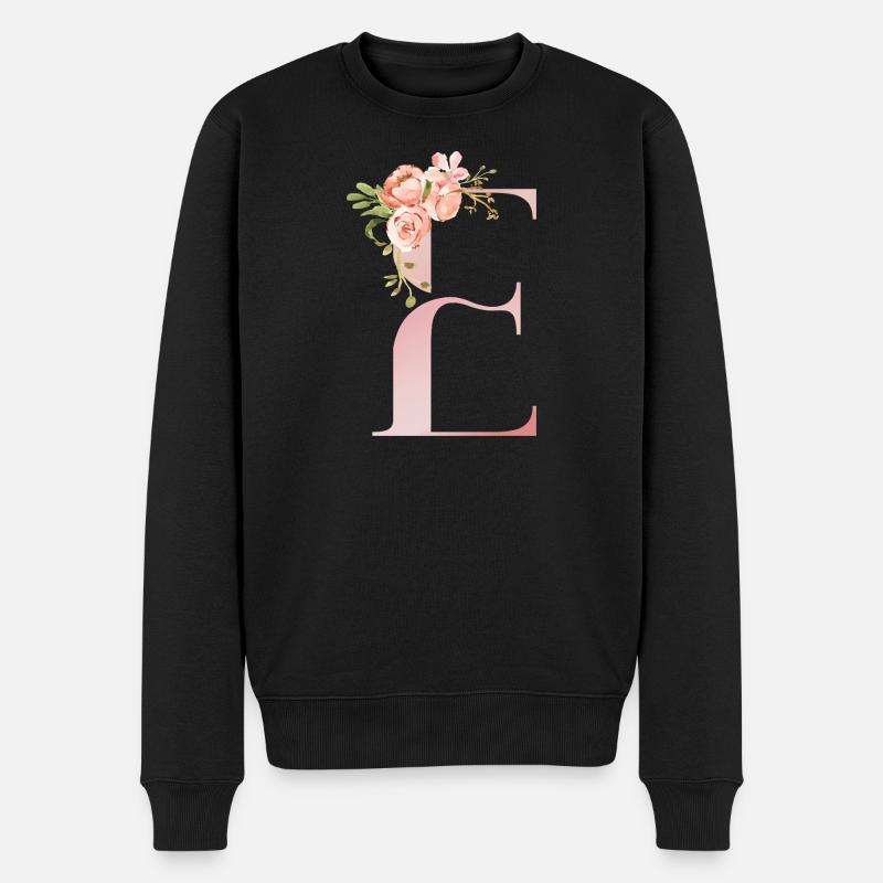 Monogramme floral pastel E - Pull Premium bio Homme - noir