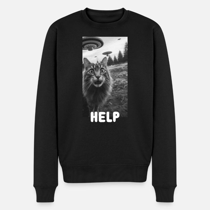Funny Cat Selfie Meme Alien UFO - Männer Premium Bio Pullover - Schwarz