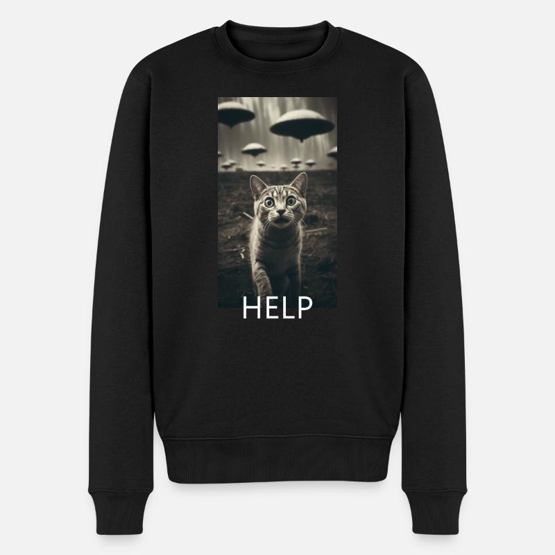 Funny Cat Selfie Alien UFO Meme - Männer Premium Bio Pullover - Schwarz