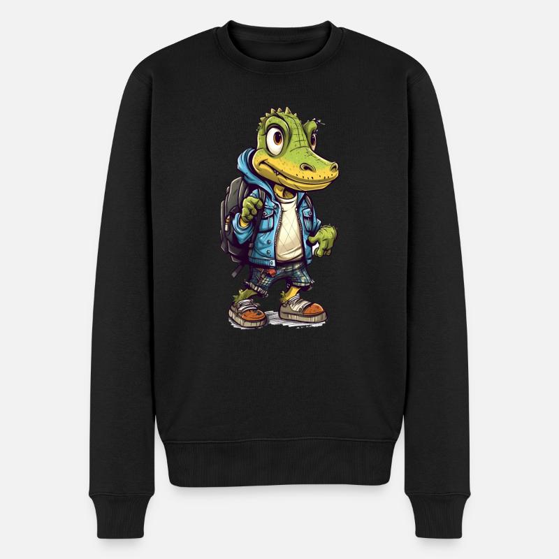 Dessin animé de crocodile mignon - Pull Premium bio Homme - noir