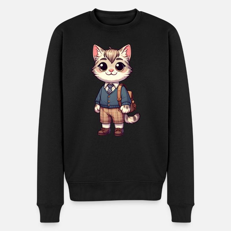 Chat écolier mignon - Pull Premium bio Homme - noir