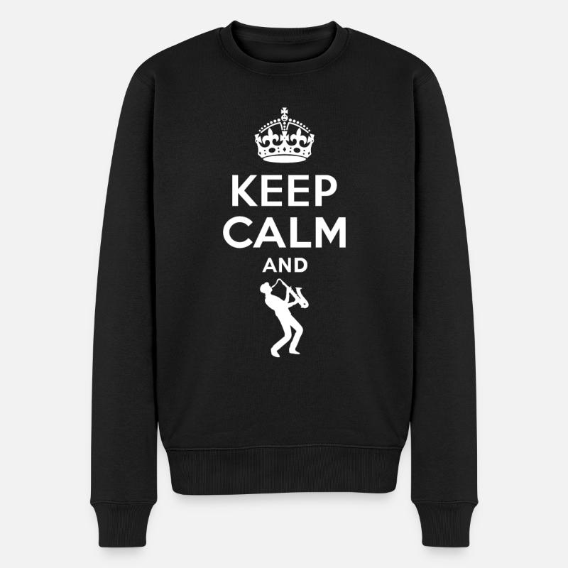 Keep calm - saxophone playing 2 - Men's Premium Organic Jumper - black