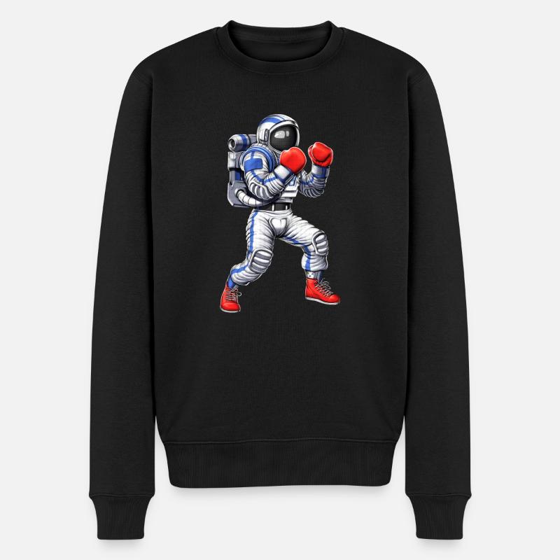 Boxender Astronaut - Männer Premium Bio Pullover - Schwarz