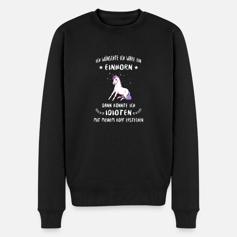 Einhorn gegen Idioten - Männer Premium Bio Pullover - Schwarz