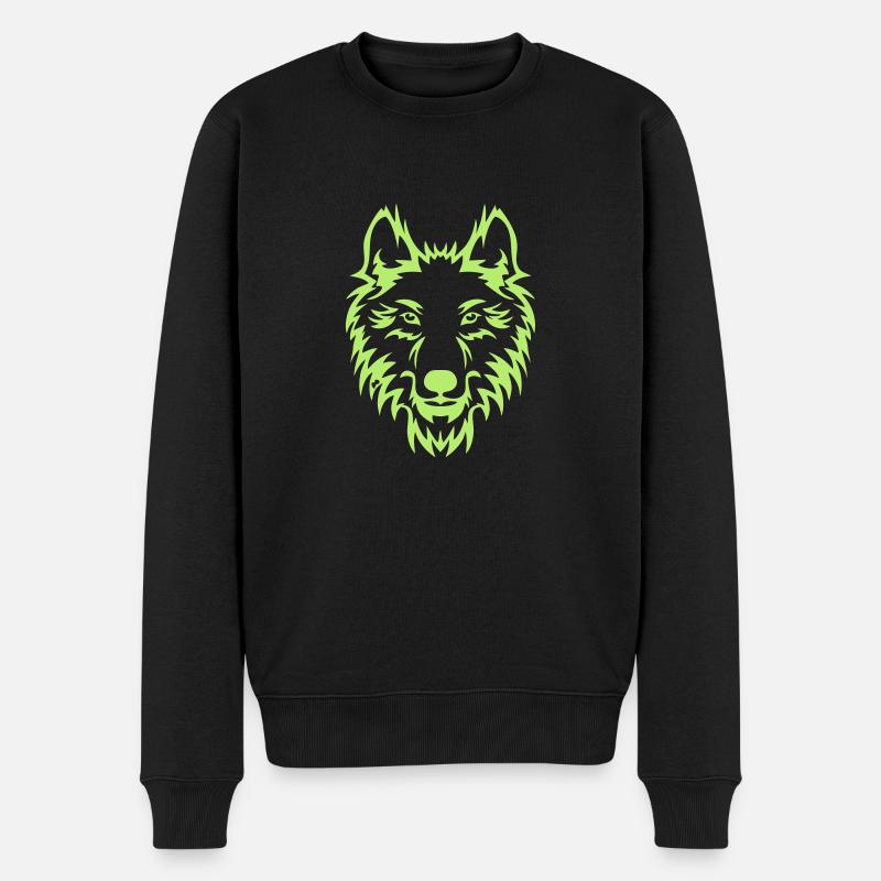 Wolf Kopf - Männer Premium Bio Pullover - Schwarz