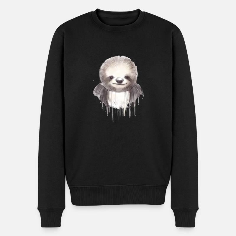 Faultier Wasserfarbe Illustration Zeichnung - Männer Premium Bio Pullover - Schwarz