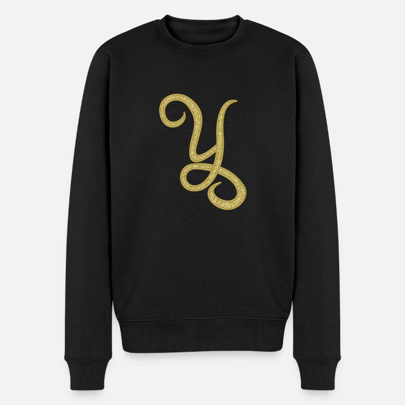 Alphabet Y - gold, letter, alphabet, monogram - Männer Premium Bio Pullover - Schwarz