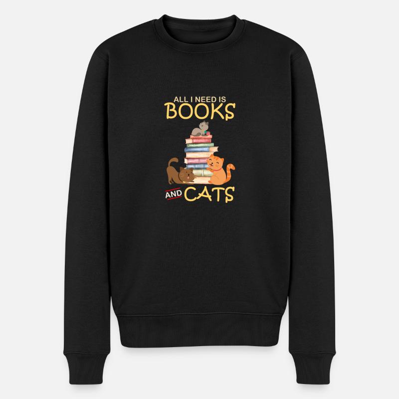 Ich brauche nur Bücher und Katzen - Männer Premium Bio Pullover - Schwarz