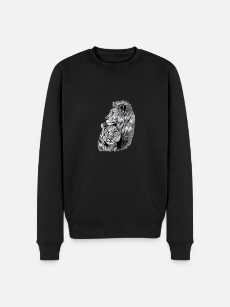 leeuw en leeuwin - Mannen Premium Bio sweater - zwart