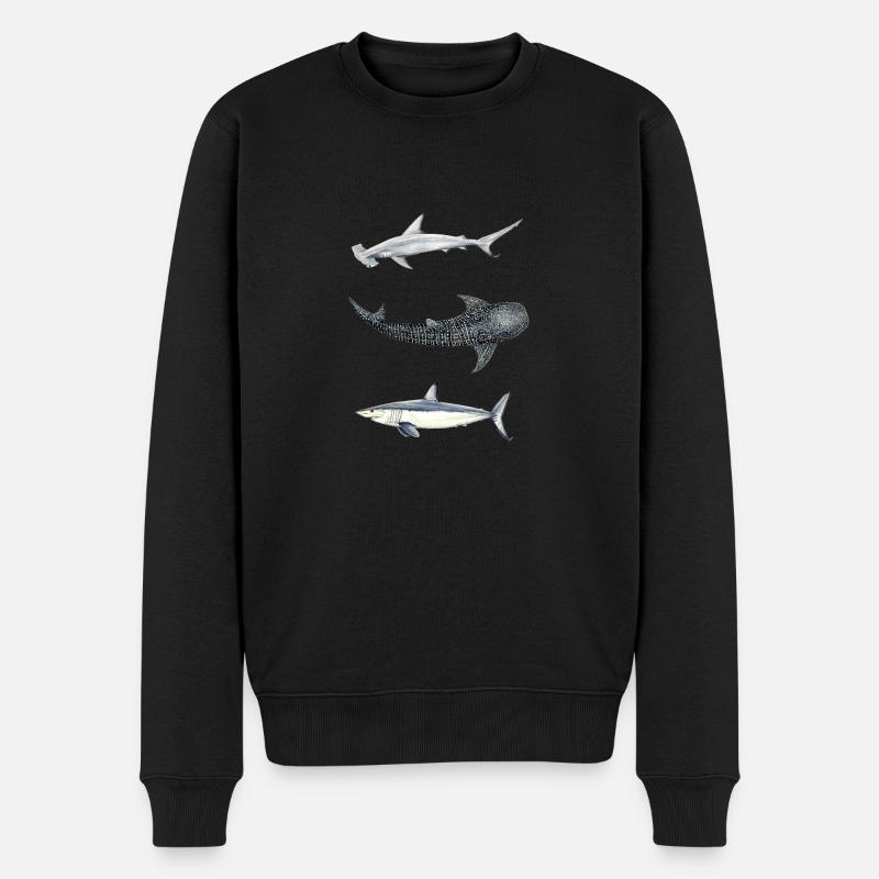 Hai-Trio: Hammerhai, Wal, Mako - Männer Premium Bio Pullover - Schwarz