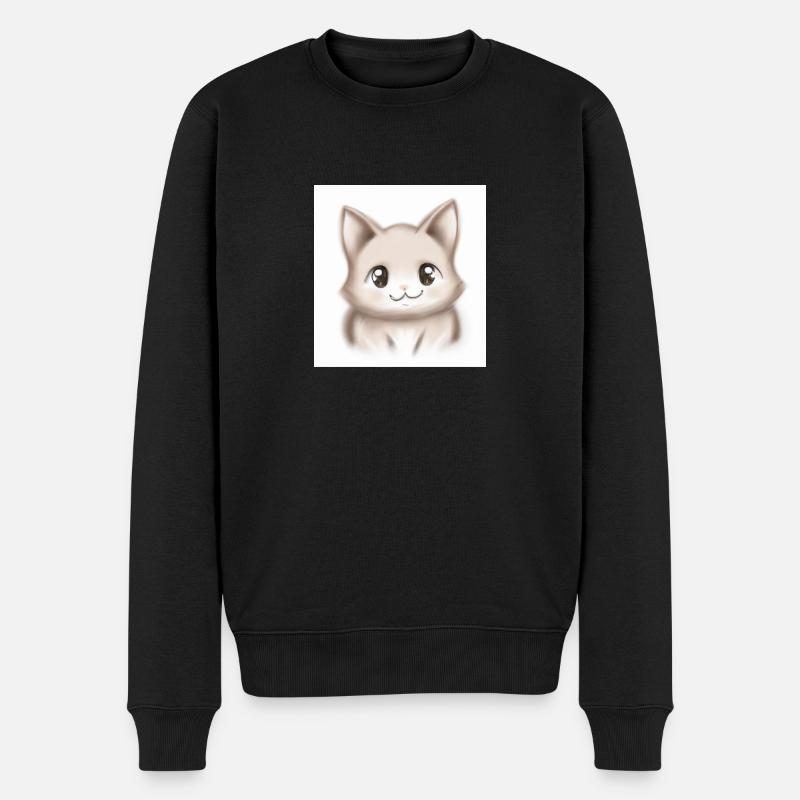 Katze gezeichnet - Männer Premium Bio Pullover - Schwarz