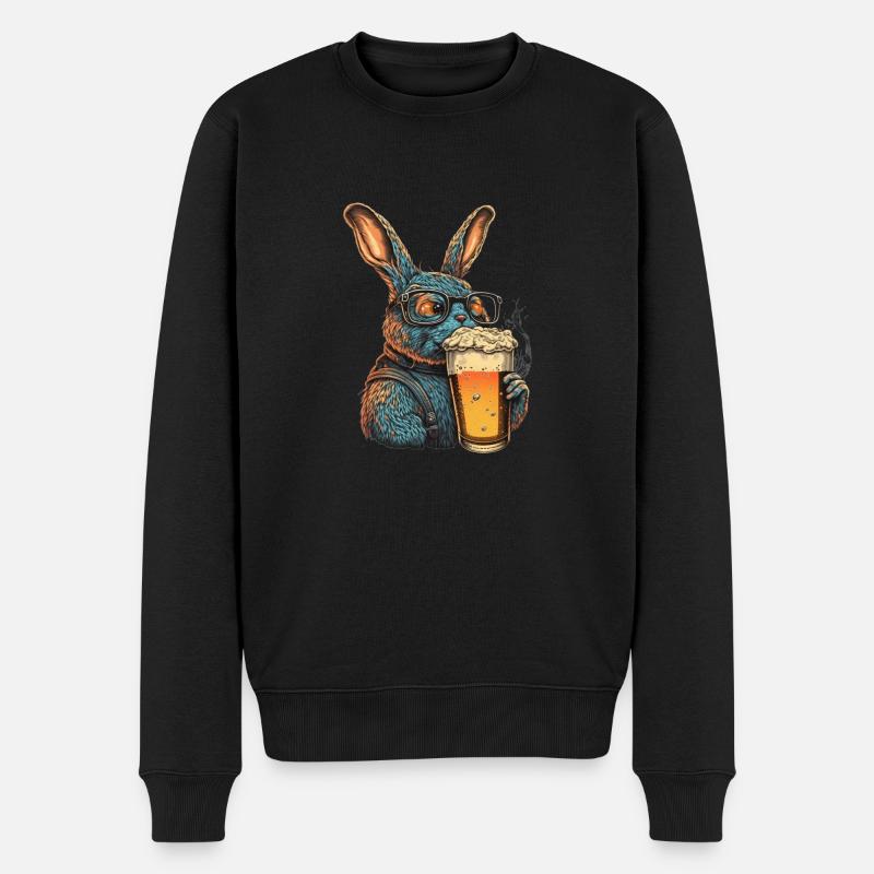 Cooler Hase mit Bier - Männer Premium Bio Pullover - Schwarz