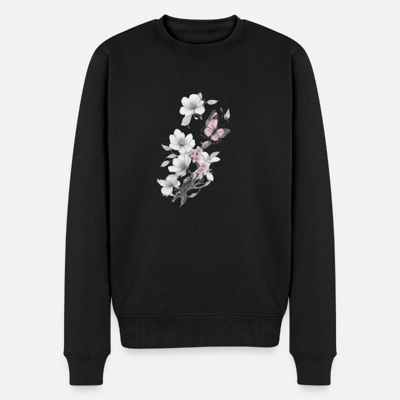 Schmetterling mit blume - Männer Premium Bio Pullover - Schwarz