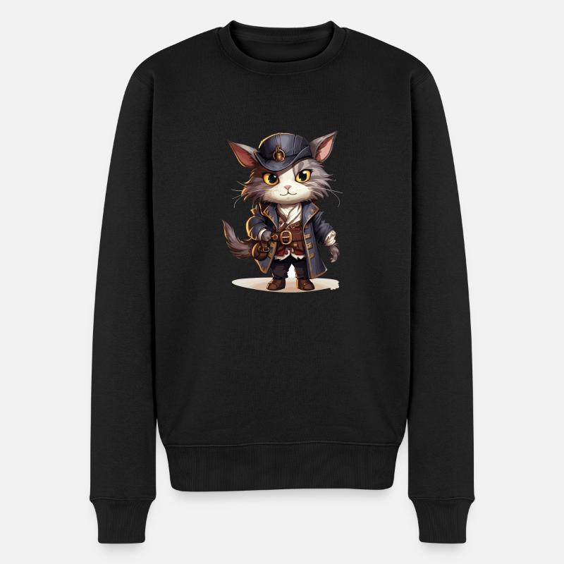 Katze Pirat - Männer Premium Bio Pullover - Schwarz