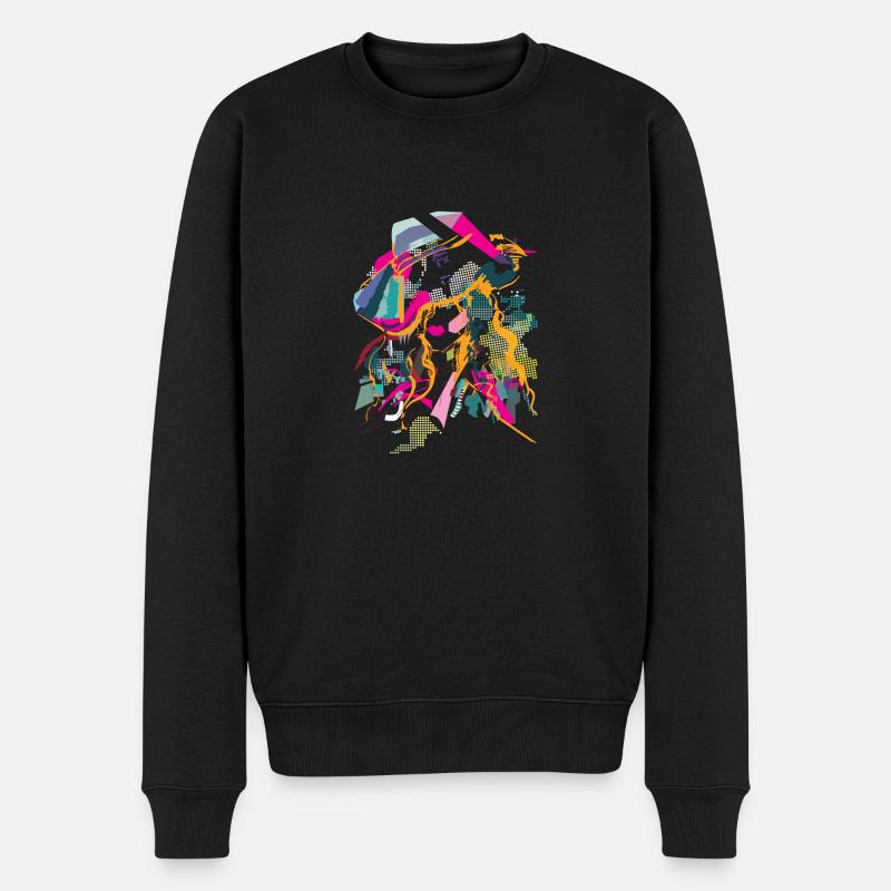 Grafische „Lady mit Hut“ - Männer Premium Bio Pullover - Schwarz