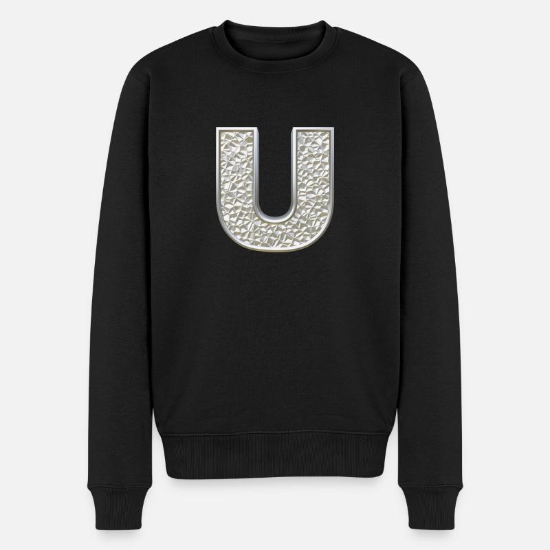 U, letter, initial, monogram, - Männer Premium Bio Pullover - Schwarz