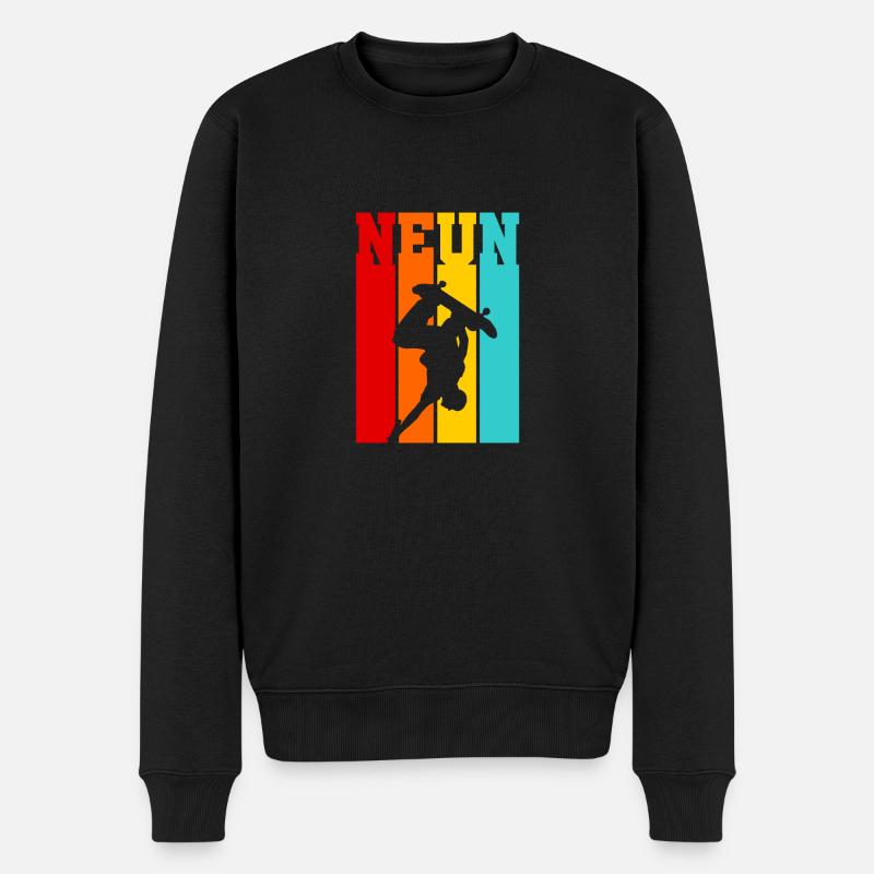 Neun Jahre alt - Alter - Geburtstag - Skater - Männer Premium Bio Pullover - Schwarz