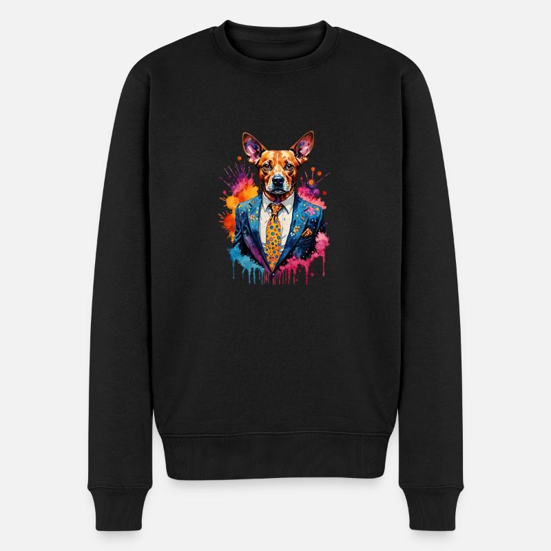 Hund im Anzug - Männer Premium Bio Pullover - Schwarz