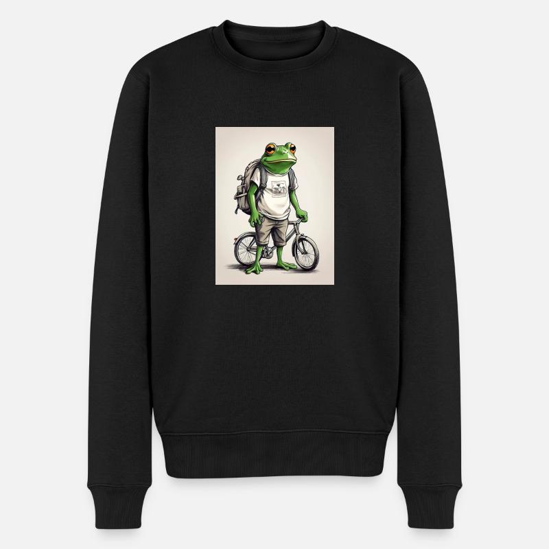 Grenouille sur un vélo - Pull Premium bio Homme - noir