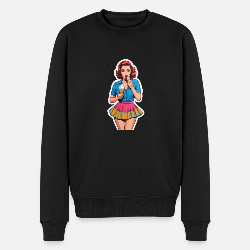 Retro Mädchen Eis essen - Männer Premium Bio Pullover - Schwarz
