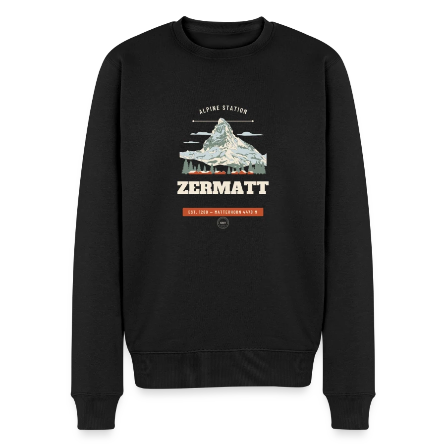 Zermatt badge on a men's premium organic jumper, black