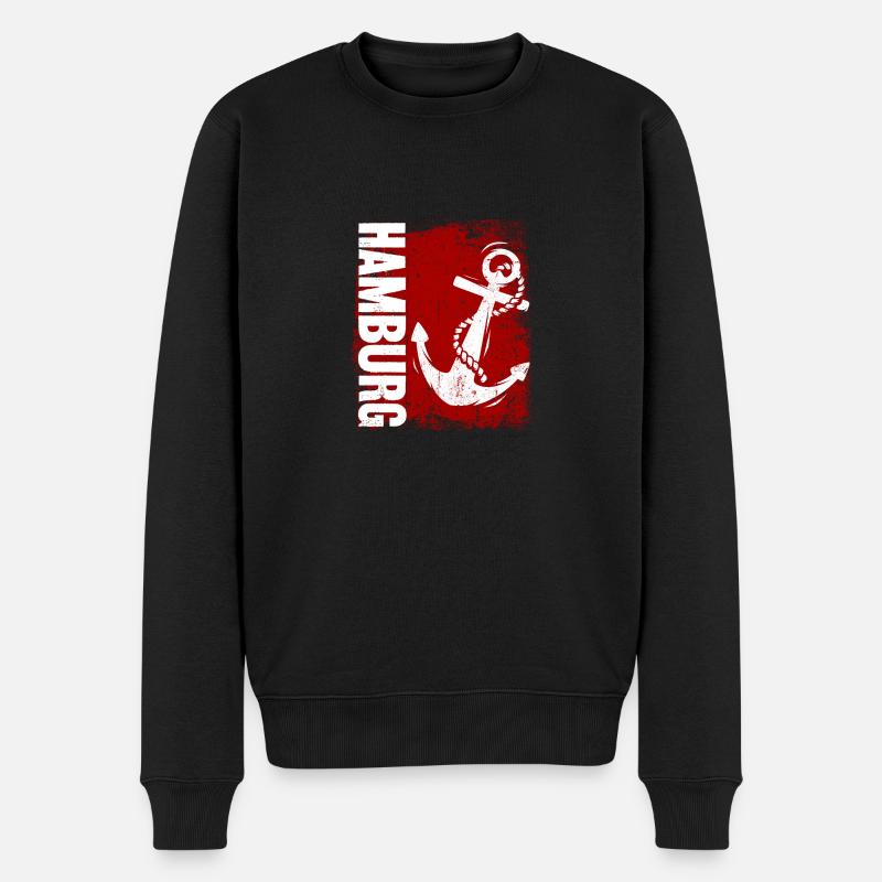 Hamburg Wappen Anker Flagge Geschenk - Männer Premium Bio Pullover - Schwarz