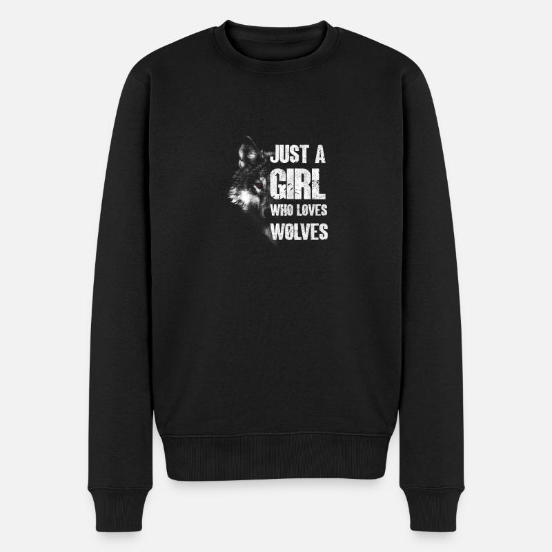 Just a Girl who loves Wolfes Wolfkopf Wölfe - Männer Premium Bio Pullover - Schwarz