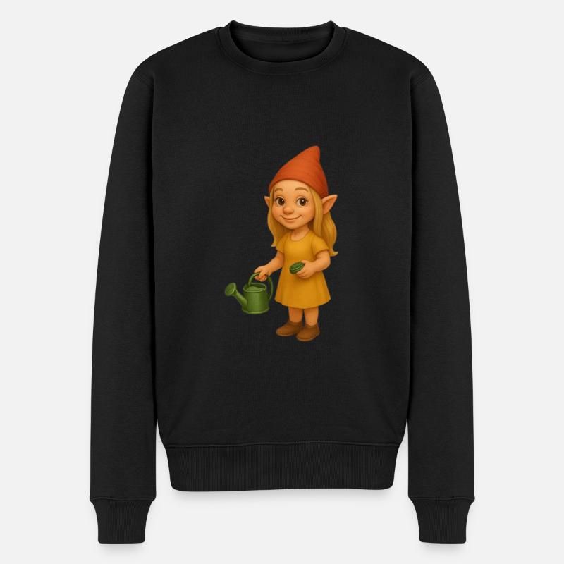 Zwergin mit Gießkanne - Männer Premium Bio Pullover - Schwarz