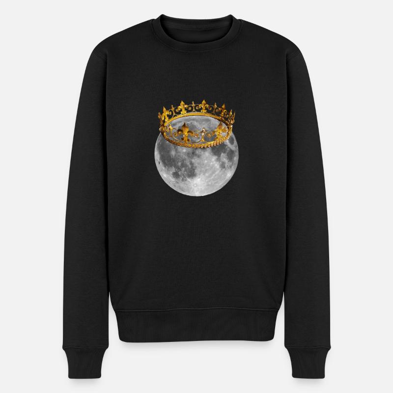 Mond mit Krone - Männer Premium Bio Pullover - Schwarz
