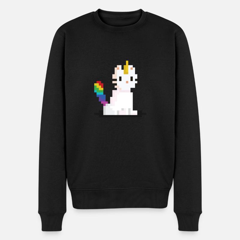 Pixel Einhorn Katze - Männer Premium Bio Pullover - Schwarz