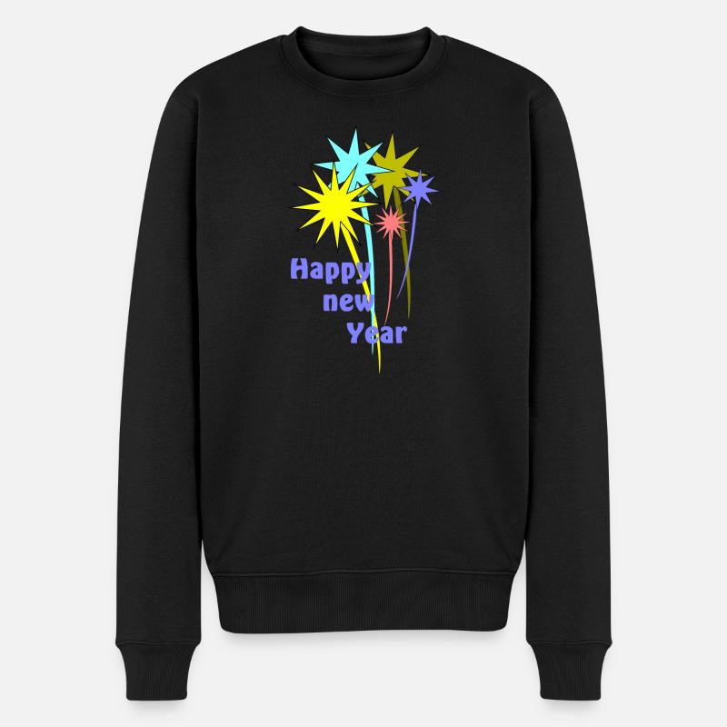 Feierlicher Neujahrs-Feuerwerk mit Text - Männer Premium Bio Pullover - Schwarz